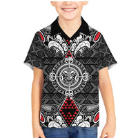 Black Aotearoa Tanilo Motif Family Matching Mermaid Dress and Hawaiian Shirt Vintage Maori New Zealand Tribal Art Pattern LT9 Son's Shirt Black - Polynesian Pride