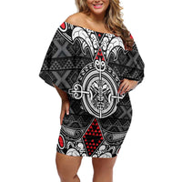 Black Aotearoa Tanilo Motif Family Matching Off Shoulder Short Dress and Hawaiian Shirt Vintage Maori New Zealand Tribal Art Pattern LT9 Mom's Dress Black - Polynesian Pride