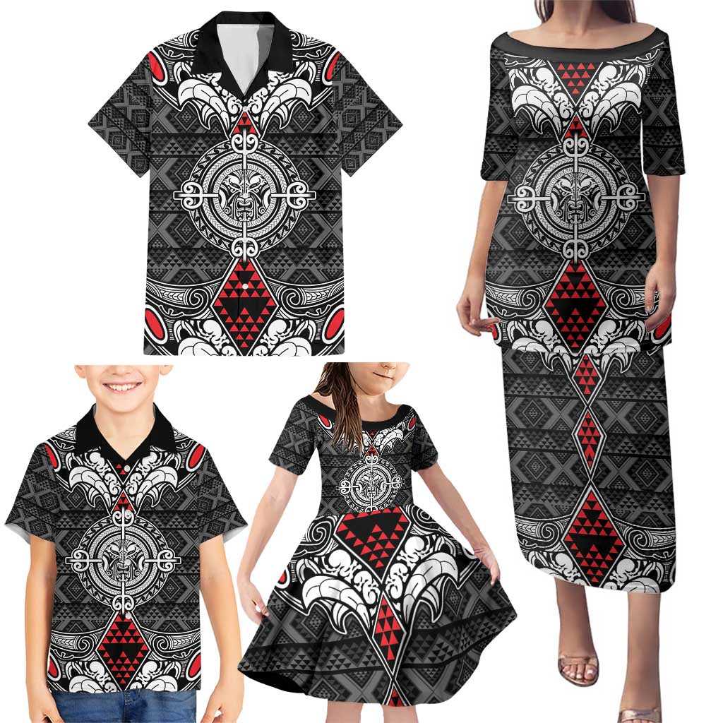 Black Aotearoa Tanilo Motif Family Matching Puletasi and Hawaiian Shirt Vintage Maori New Zealand Tribal Art Pattern LT9 - Polynesian Pride