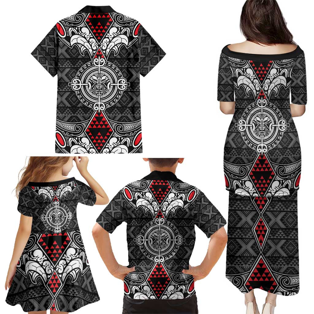 Black Aotearoa Tanilo Motif Family Matching Puletasi and Hawaiian Shirt Vintage Maori New Zealand Tribal Art Pattern LT9 - Polynesian Pride