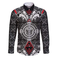 Black Aotearoa Tanilo Motif Family Matching Puletasi and Hawaiian Shirt Vintage Maori New Zealand Tribal Art Pattern LT9 Dad's Shirt - Long Sleeve Black - Polynesian Pride