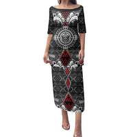 Black Aotearoa Tanilo Motif Family Matching Puletasi and Hawaiian Shirt Vintage Maori New Zealand Tribal Art Pattern LT9 Mom's Dress Black - Polynesian Pride