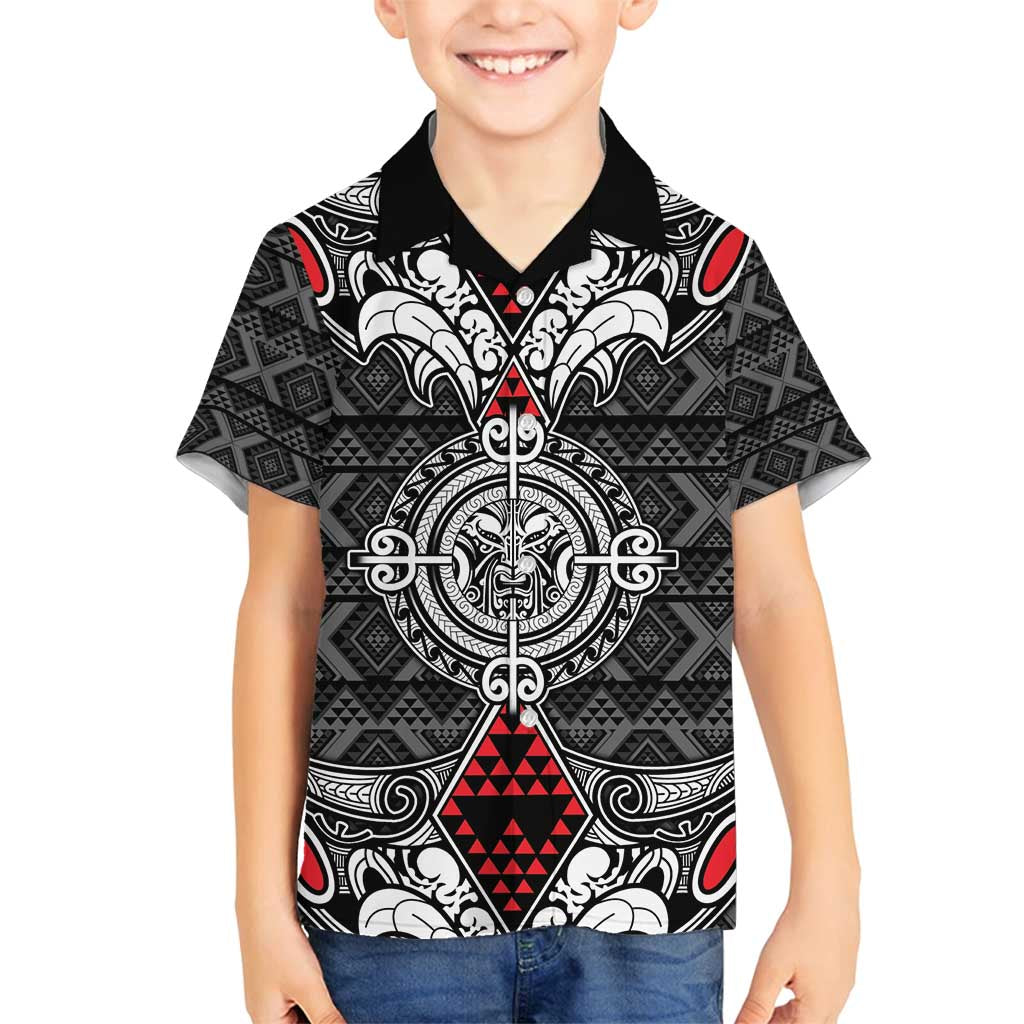 Black Aotearoa Tanilo Motif Family Matching Puletasi and Hawaiian Shirt Vintage Maori New Zealand Tribal Art Pattern LT9 Son's Shirt Black - Polynesian Pride
