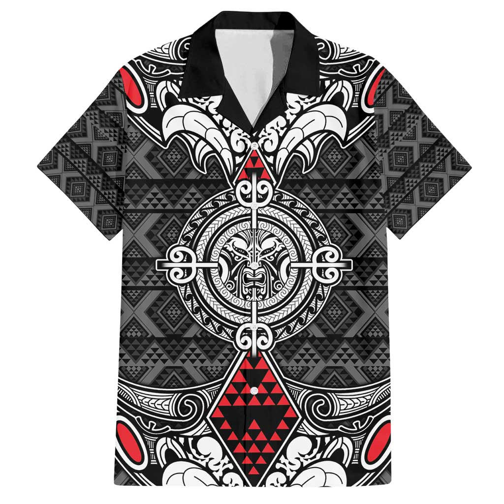Black Aotearoa Tanilo Motif Family Matching Tank Maxi Dress and Hawaiian Shirt Vintage Maori New Zealand Tribal Art Pattern LT9 Dad's Shirt - Short Sleeve Black - Polynesian Pride
