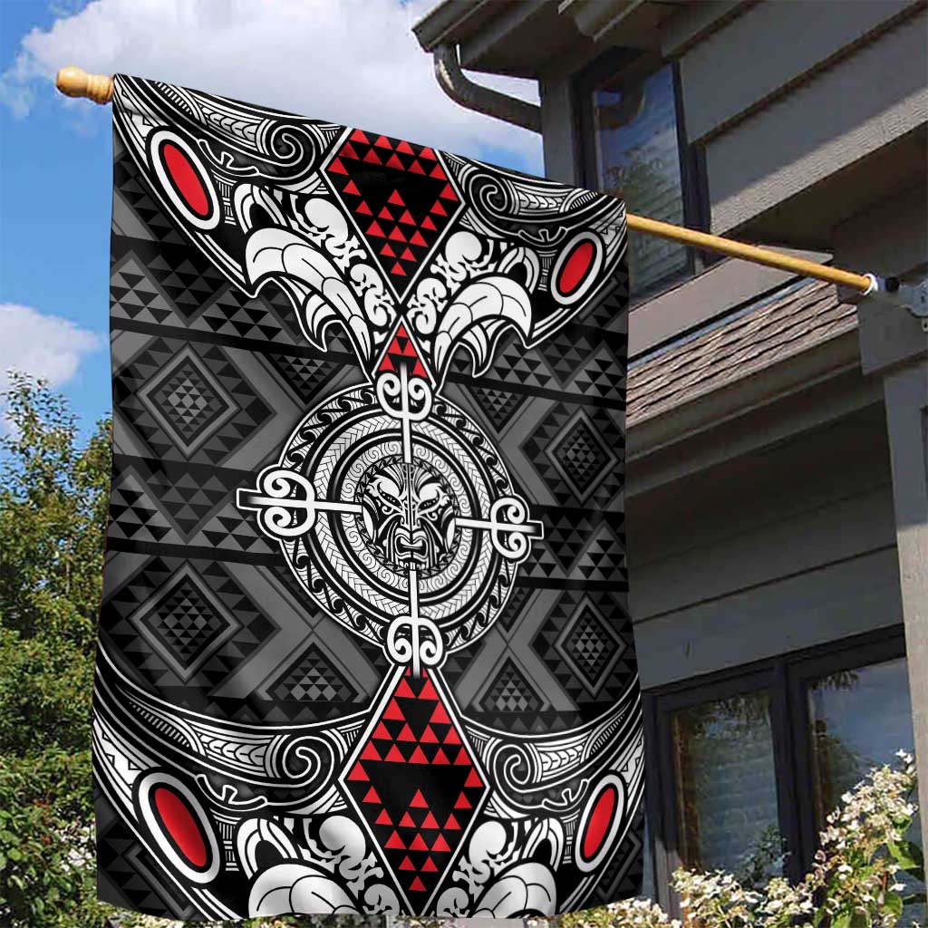 Black Aotearoa Taniko Motif Garden Flag Vintage Maori New Zealand Tribal Art Pattern LT9 - Polynesian Pride