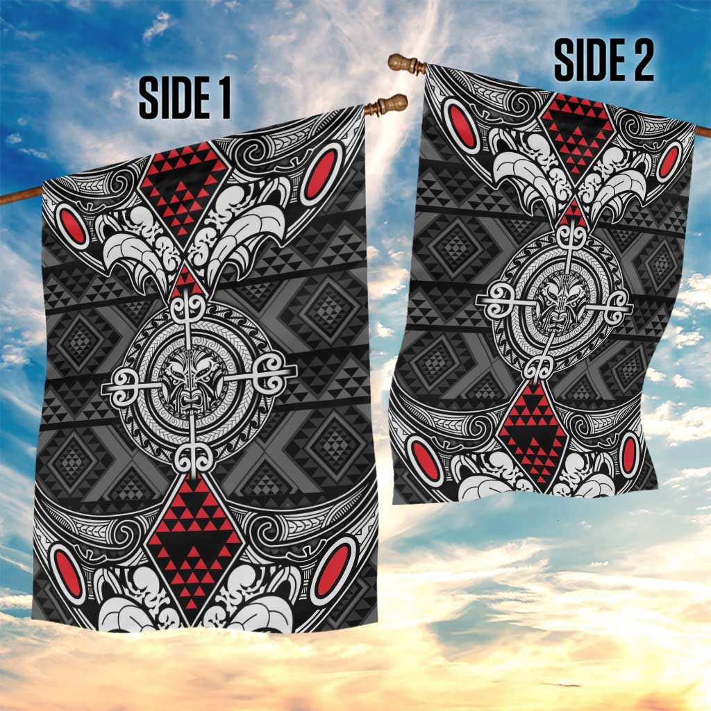 Black Aotearoa Taniko Motif Garden Flag Vintage Maori New Zealand Tribal Art Pattern LT9 - Polynesian Pride