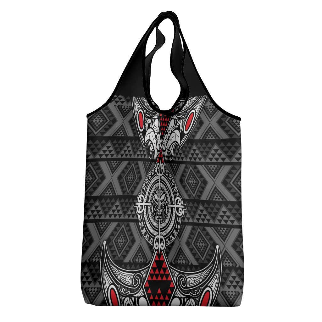 Black Aotearoa Taniko Motif Grocery Bag Vintage Maori New Zealand Tribal Art Pattern LT9 - Polynesian Pride