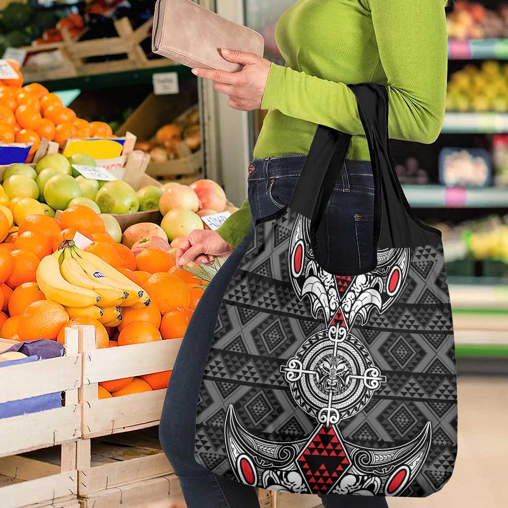 Black Aotearoa Taniko Motif Grocery Bag Vintage Maori New Zealand Tribal Art Pattern LT9 - Polynesian Pride