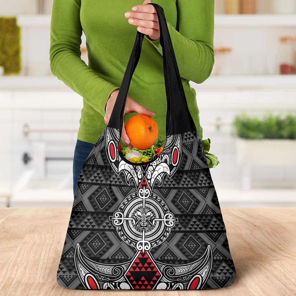 Black Aotearoa Taniko Motif Grocery Bag Vintage Maori New Zealand Tribal Art Pattern LT9 - Polynesian Pride