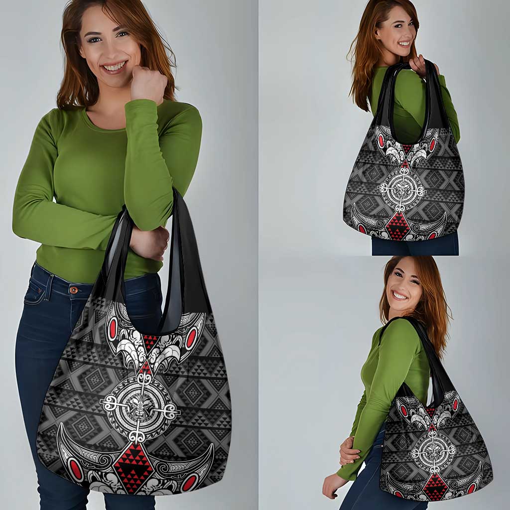 Black Aotearoa Taniko Motif Grocery Bag Vintage Maori New Zealand Tribal Art Pattern LT9 - Polynesian Pride