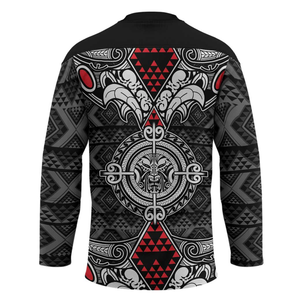Black Aotearoa Taniko Motif Hockey Jersey Vintage Maori New Zealand Tribal Art Pattern LT9 - Polynesian Pride