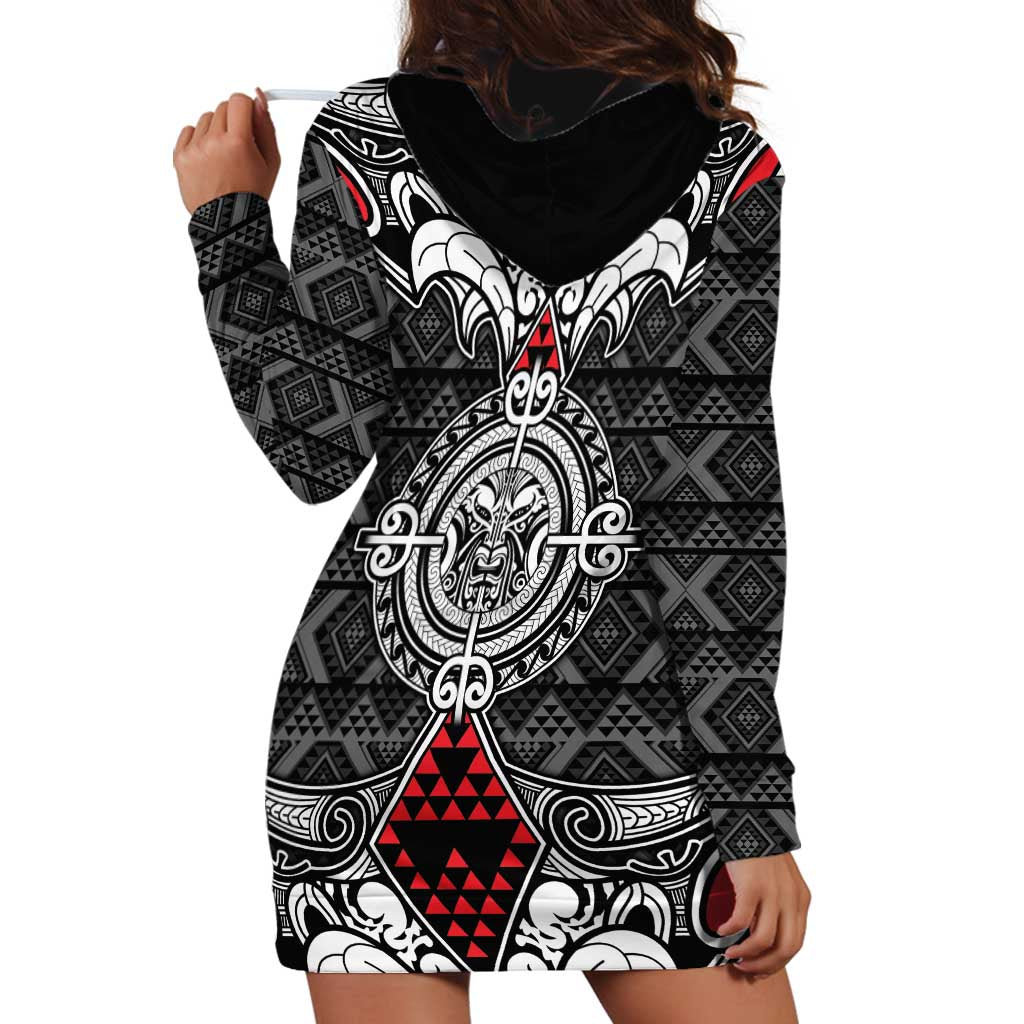 Black Aotearoa Tanilo Motif Hoodie Dress Vintage Maori New Zealand Tribal Art Pattern LT9 - Polynesian Pride