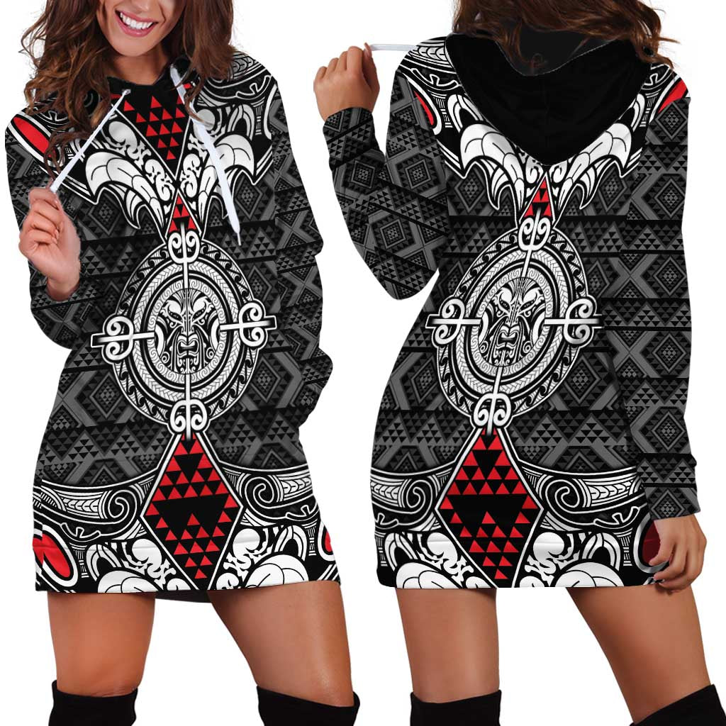 Black Aotearoa Tanilo Motif Hoodie Dress Vintage Maori New Zealand Tribal Art Pattern LT9 - Polynesian Pride