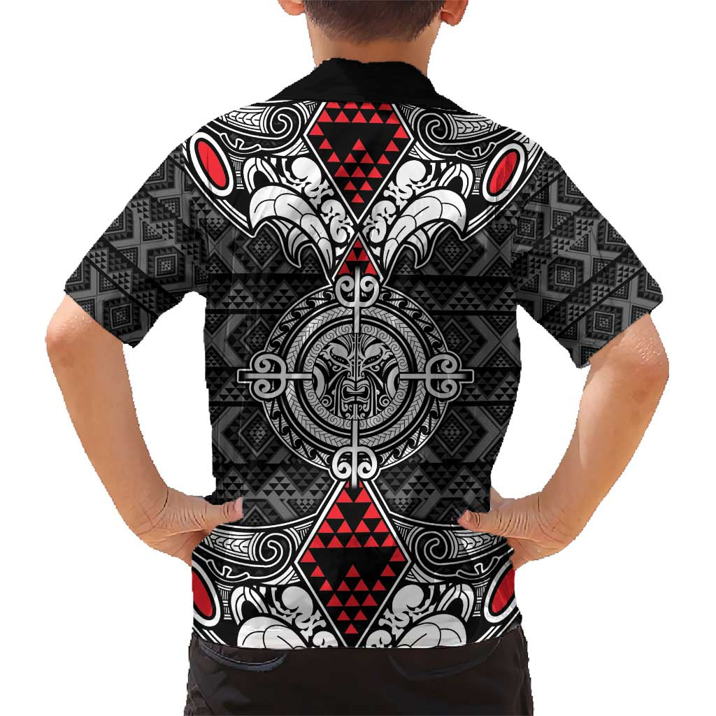 Black Aotearoa Tanilo Motif Kid Hawaiian Shirt Vintage Maori New Zealand Tribal Art Pattern LT9 - Polynesian Pride