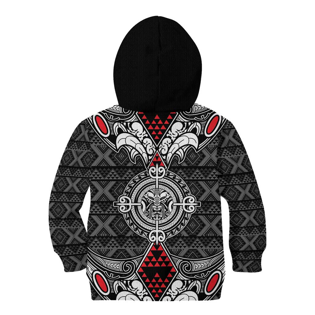 Black Aotearoa Tanilo Motif Kid Hoodie Vintage Maori New Zealand Tribal Art Pattern LT9 - Polynesian Pride