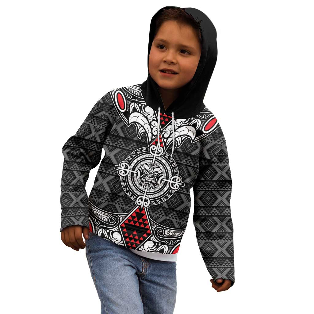 Black Aotearoa Tanilo Motif Kid Hoodie Vintage Maori New Zealand Tribal Art Pattern LT9 - Polynesian Pride