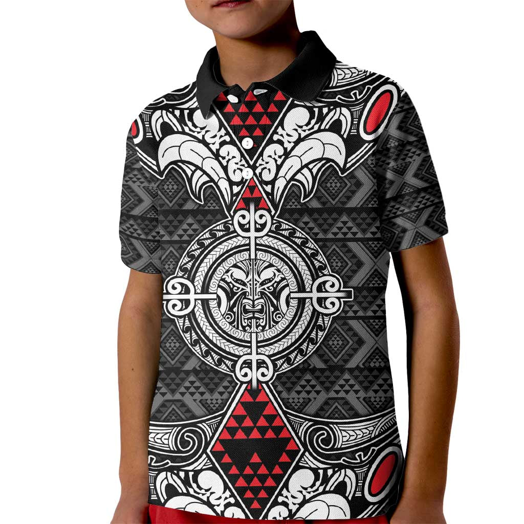 Black Aotearoa Tanilo Motif Kid Polo Shirt Vintage Maori New Zealand Tribal Art Pattern LT9 Kid Black - Polynesian Pride