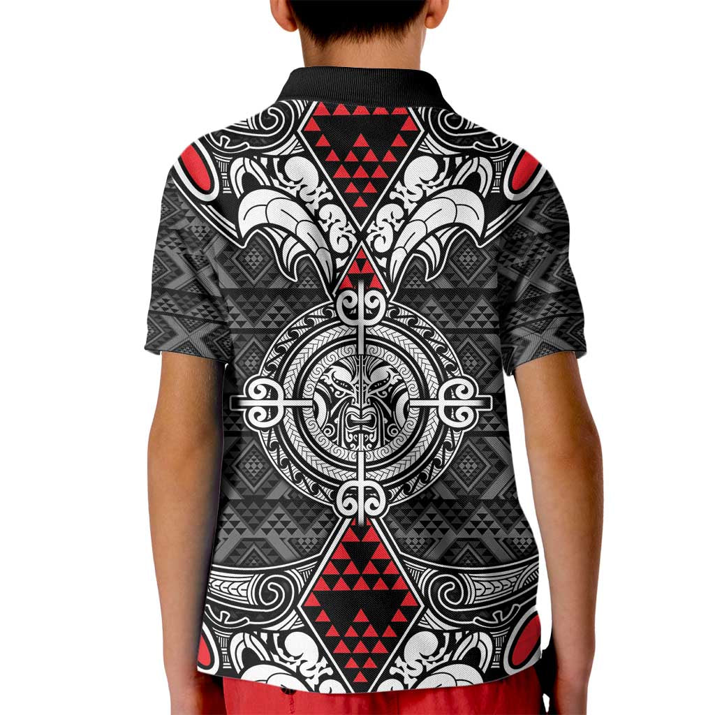 Black Aotearoa Tanilo Motif Kid Polo Shirt Vintage Maori New Zealand Tribal Art Pattern LT9 - Polynesian Pride