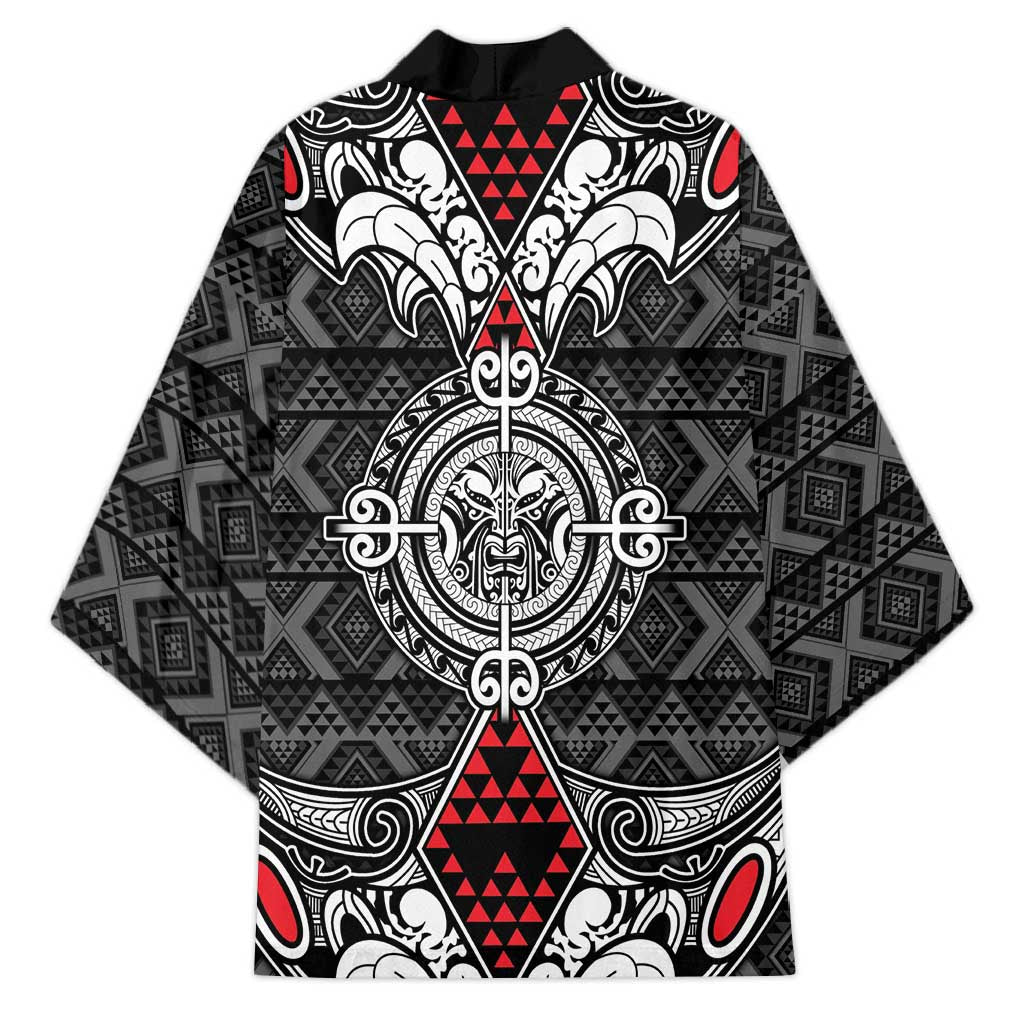 Black Aotearoa Taniko Motif Kimono Vintage Maori New Zealand Tribal Art Pattern LT9 - Polynesian Pride