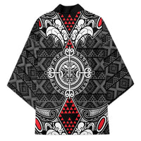 Black Aotearoa Taniko Motif Kimono Vintage Maori New Zealand Tribal Art Pattern LT9 - Polynesian Pride