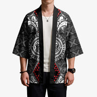 Black Aotearoa Taniko Motif Kimono Vintage Maori New Zealand Tribal Art Pattern LT9 - Polynesian Pride