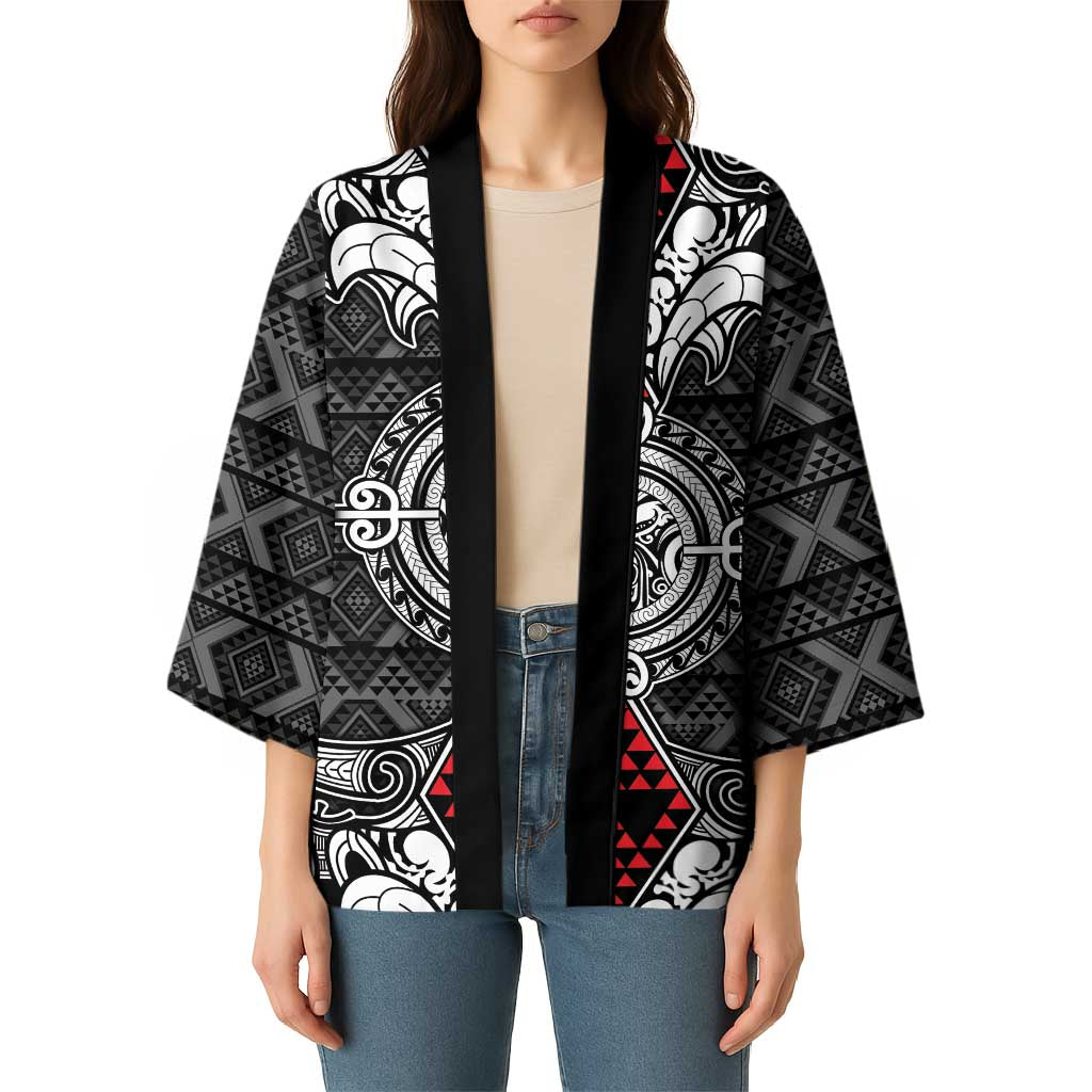 Black Aotearoa Taniko Motif Kimono Vintage Maori New Zealand Tribal Art Pattern LT9 - Polynesian Pride