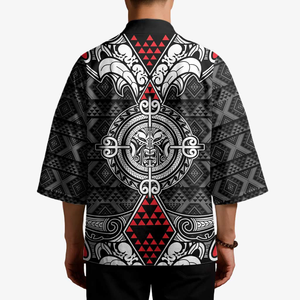 Black Aotearoa Taniko Motif Kimono Vintage Maori New Zealand Tribal Art Pattern LT9 - Polynesian Pride