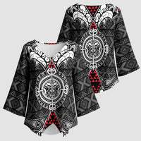 Black Aotearoa Taniko Motif Kimono Sleeve Blouse Vintage Maori New Zealand Tribal Art Pattern LT9 - Polynesian Pride