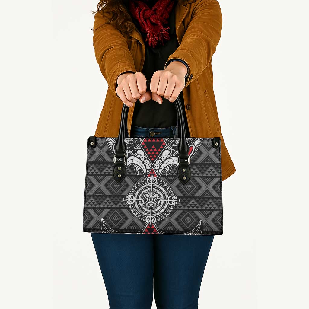 Black Aotearoa Taniko Motif Leather Bag Vintage Maori New Zealand Tribal Art Pattern LT9 - Polynesian Pride