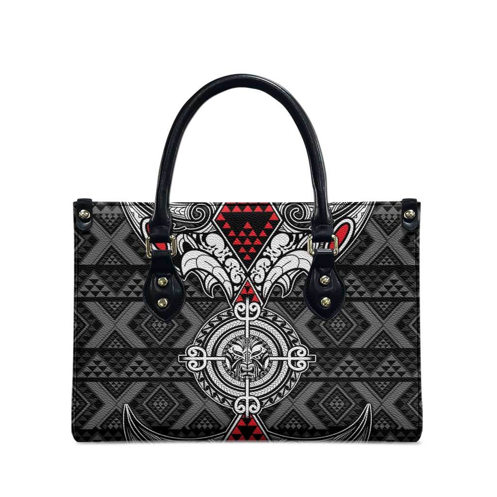 Black Aotearoa Taniko Motif Leather Bag Vintage Maori New Zealand Tribal Art Pattern LT9 - Polynesian Pride