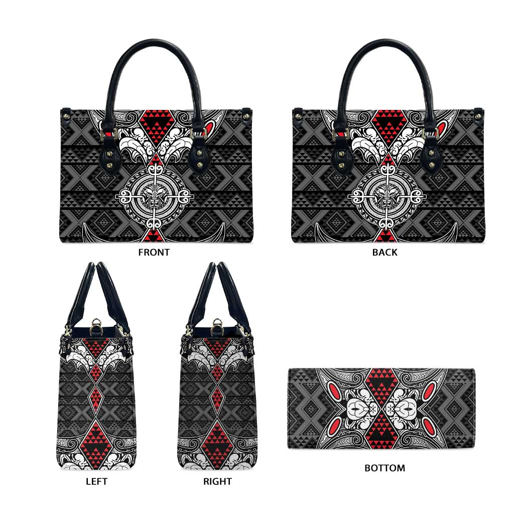 Black Aotearoa Taniko Motif Leather Bag Vintage Maori New Zealand Tribal Art Pattern LT9 - Polynesian Pride