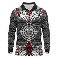 Black Aotearoa Tanilo Motif Long Sleeve Polo Shirt Vintage Maori New Zealand Tribal Art Pattern LT9 Black - Polynesian Pride