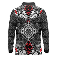 Black Aotearoa Tanilo Motif Long Sleeve Polo Shirt Vintage Maori New Zealand Tribal Art Pattern LT9 - Polynesian Pride