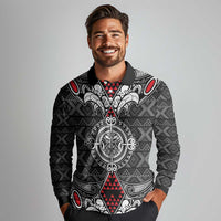 Black Aotearoa Tanilo Motif Long Sleeve Polo Shirt Vintage Maori New Zealand Tribal Art Pattern LT9 - Polynesian Pride