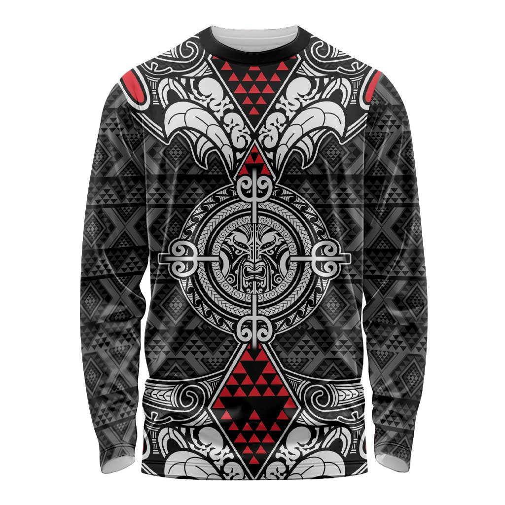 Black Aotearoa Tanilo Motif Long Sleeve Shirt Vintage Maori New Zealand Tribal Art Pattern LT9 Unisex Black - Polynesian Pride