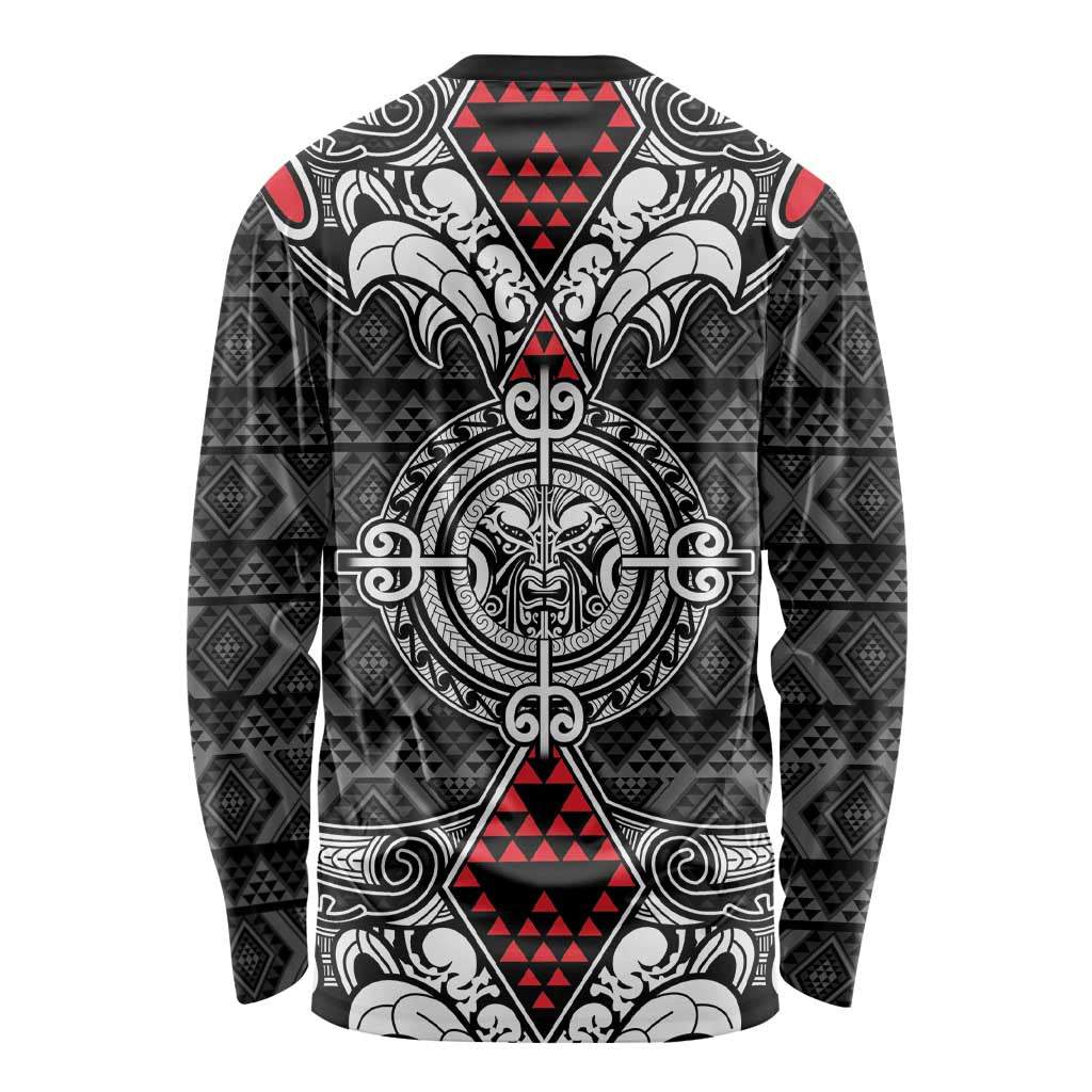 Black Aotearoa Tanilo Motif Long Sleeve Shirt Vintage Maori New Zealand Tribal Art Pattern LT9 - Polynesian Pride
