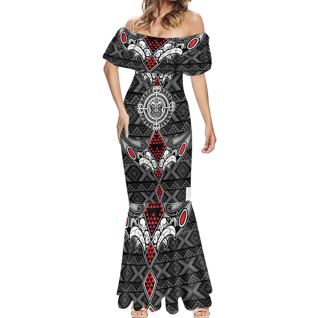 Black Aotearoa Tanilo Motif Mermaid Dress Vintage Maori New Zealand Tribal Art Pattern LT9 - Polynesian Pride