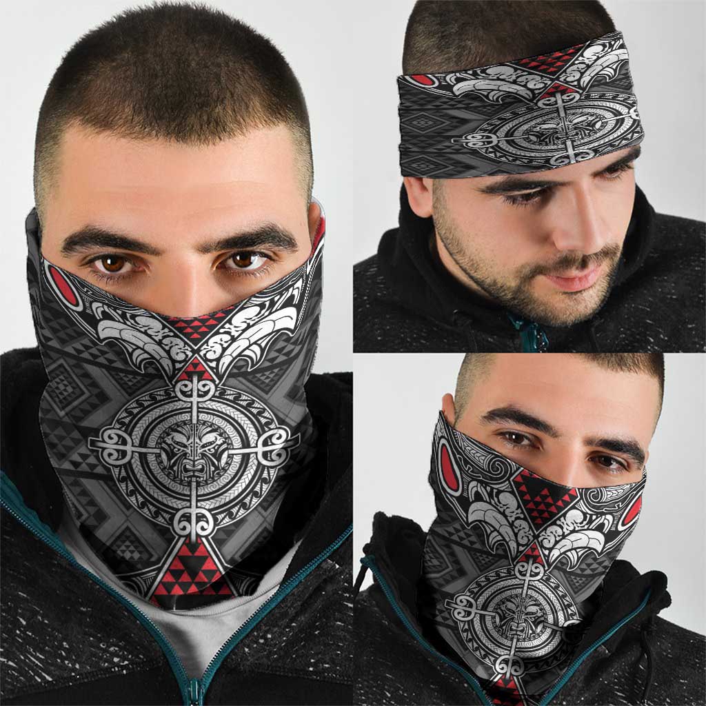 Black Aotearoa Taniko Motif Neck Gaiter Vintage Maori New Zealand Tribal Art Pattern LT9 - Polynesian Pride