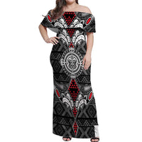 Black Aotearoa Tanilo Motif Off Shoulder Maxi Dress Vintage Maori New Zealand Tribal Art Pattern LT9 Women Black - Polynesian Pride