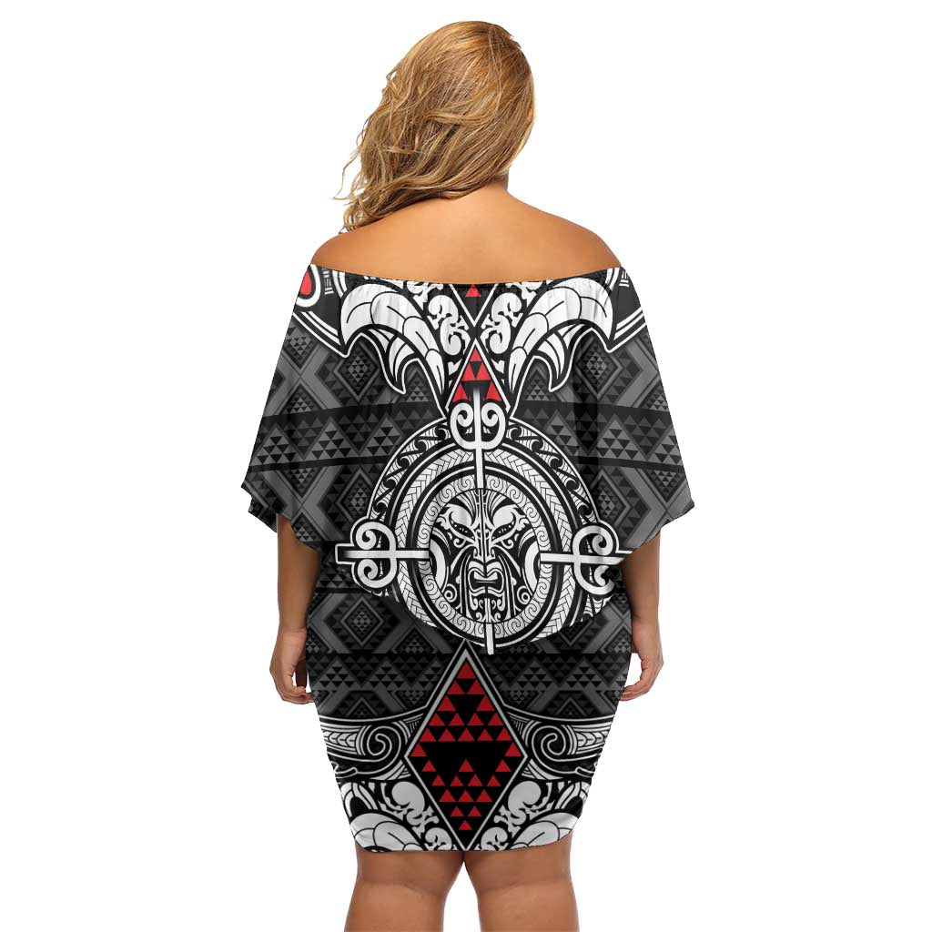 Black Aotearoa Tanilo Motif Off Shoulder Short Dress Vintage Maori New Zealand Tribal Art Pattern LT9 - Polynesian Pride