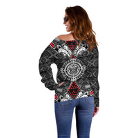 Black Aotearoa Tanilo Motif Off Shoulder Sweater Vintage Maori New Zealand Tribal Art Pattern LT9 - Polynesian Pride