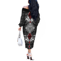 Black Aotearoa Tanilo Motif Off The Shoulder Long Sleeve Dress Vintage Maori New Zealand Tribal Art Pattern LT9 - Polynesian Pride