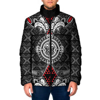 Black Aotearoa Taniko Motif Padded Jacket Vintage Maori New Zealand Tribal Art Pattern LT9 Men Black - Polynesian Pride