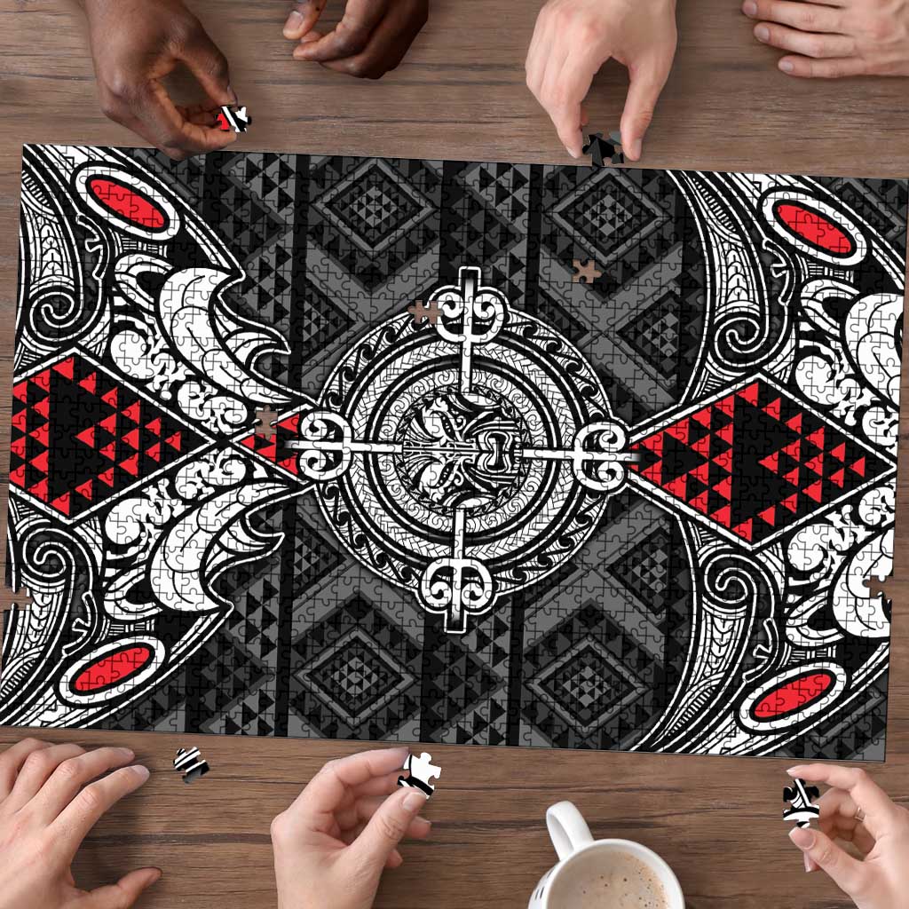 Black Aotearoa Taniko Motif Puzzle Vintage Maori New Zealand Tribal Art Pattern LT9 - Polynesian Pride