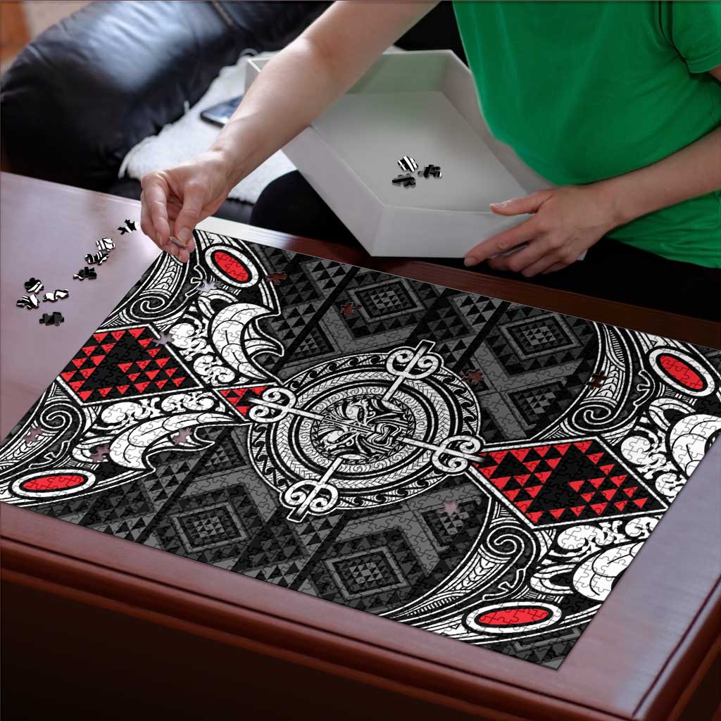 Black Aotearoa Taniko Motif Puzzle Vintage Maori New Zealand Tribal Art Pattern LT9 - Polynesian Pride