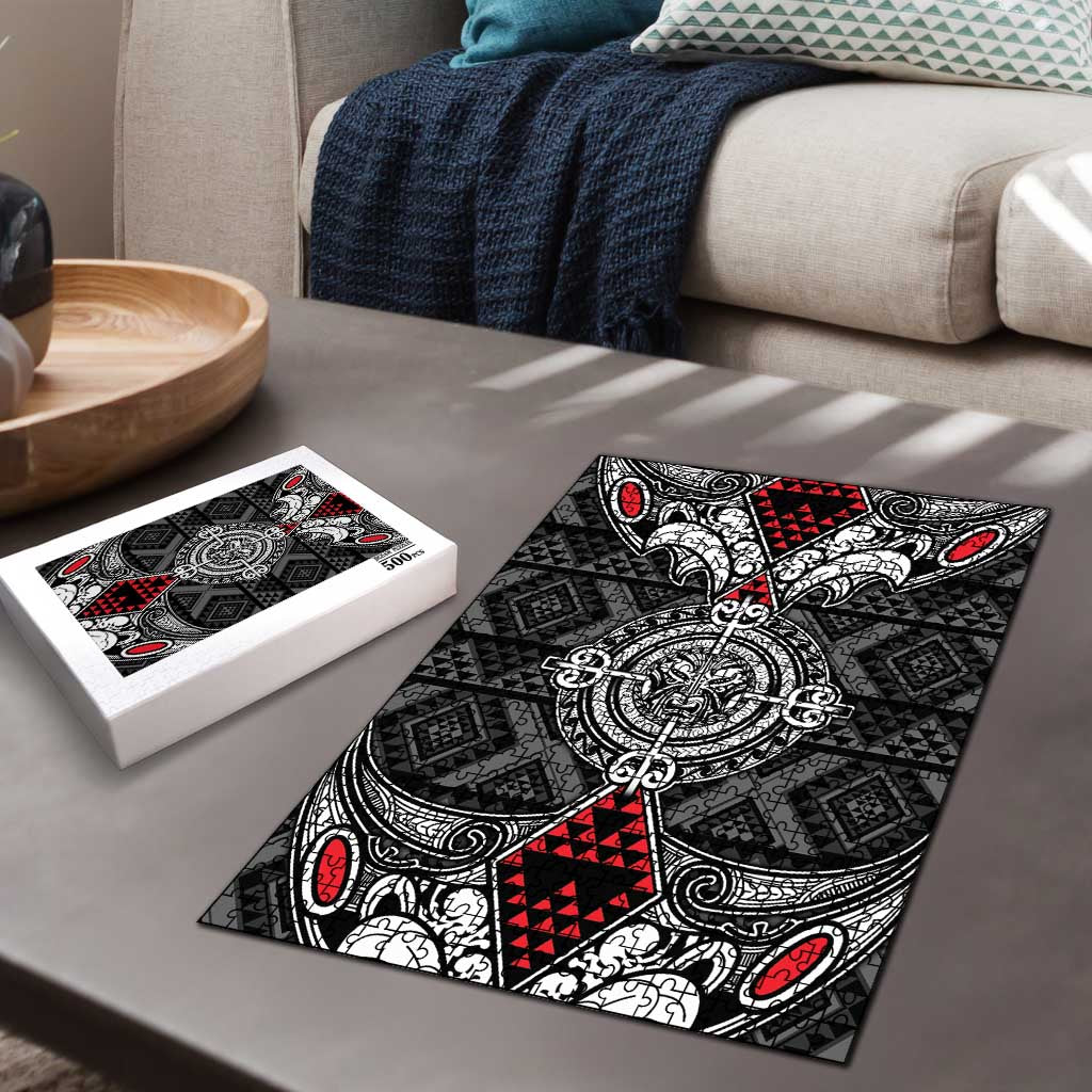 Black Aotearoa Taniko Motif Puzzle Vintage Maori New Zealand Tribal Art Pattern LT9 - Polynesian Pride