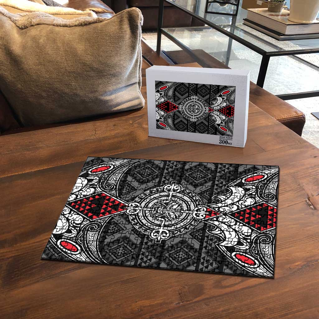 Black Aotearoa Taniko Motif Puzzle Vintage Maori New Zealand Tribal Art Pattern LT9 - Polynesian Pride