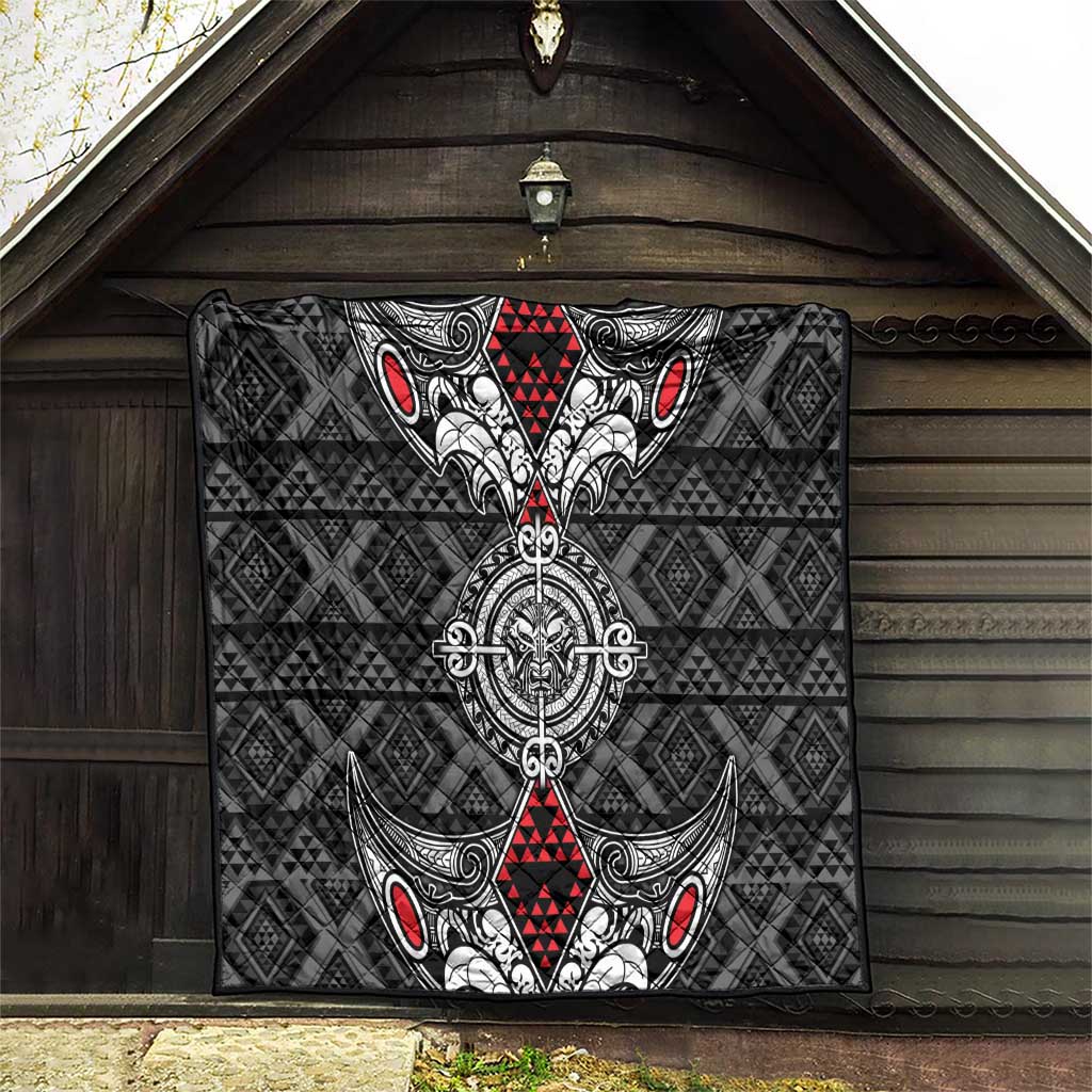 Black Aotearoa Taniko Motif Quilt Vintage Maori New Zealand Tribal Art Pattern LT9 - Polynesian Pride