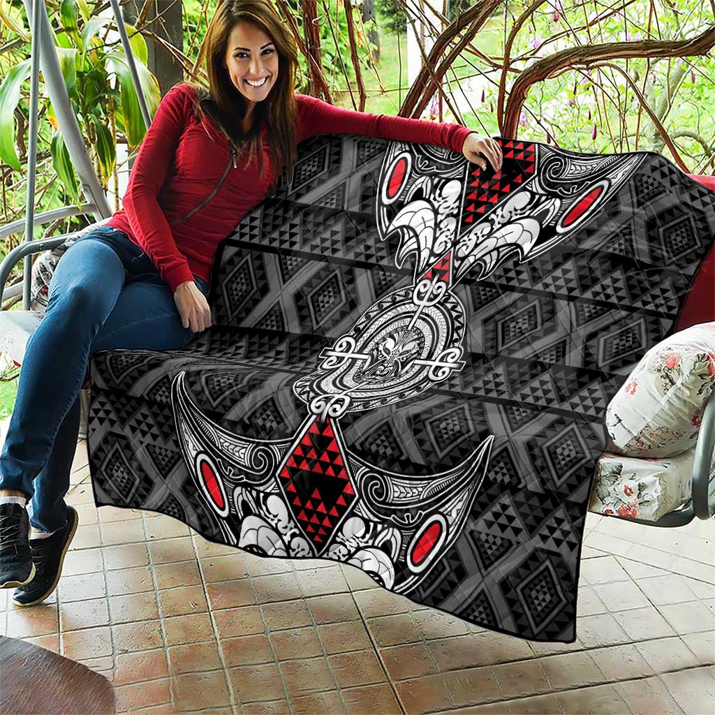 Black Aotearoa Taniko Motif Quilt Vintage Maori New Zealand Tribal Art Pattern LT9 - Polynesian Pride