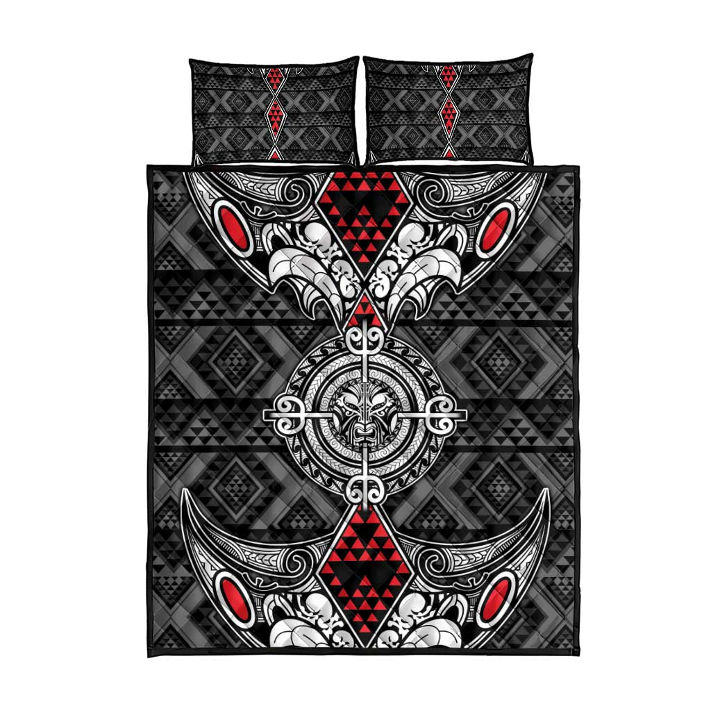 Black Aotearoa Taniko Motif Quilt Bed Set Vintage Maori New Zealand Tribal Art Pattern LT9 - Polynesian Pride